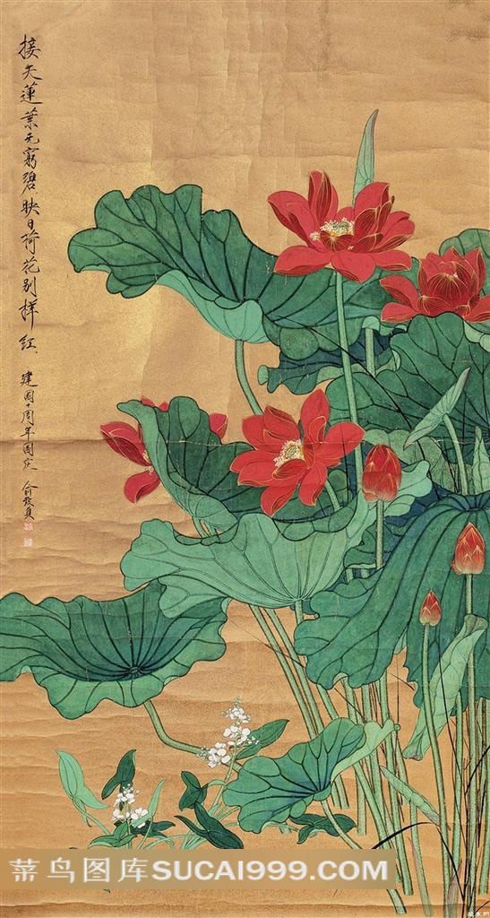 精美荷花花鸟图素材