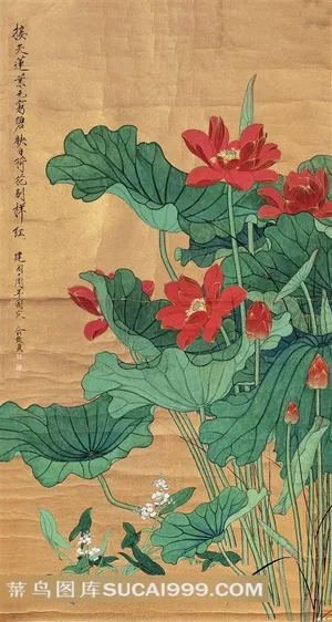 精美荷花花鸟图素材