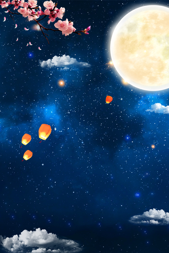 国潮夜景星空蓝色背景psd模版下载