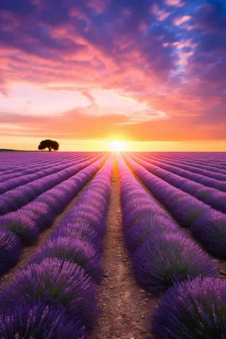 晚霞薰衣草田摄影图