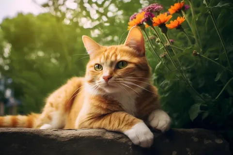 小猫鲜花花园背景