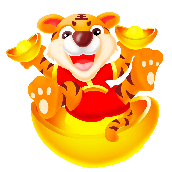 2022虎年吉祥物卡通公仔小老虎形象设计福字元素手绘插画psd素材