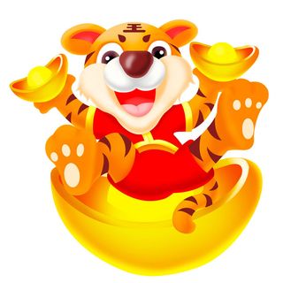 2022虎年吉祥物卡通公仔小老虎形象设计福字元素手绘插画psd素材