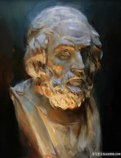 石膏雕塑老人油画装饰画 石膏雕塑老人油画装饰画