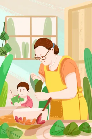 国潮风中国传统节日端午节赛龙舟粽子场景插画海报PSD设计素材