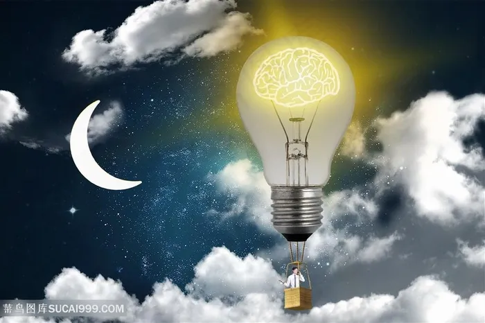 智慧科技灯泡发光天空月牙