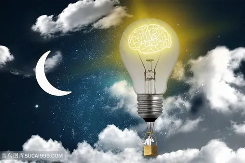 智慧科技灯泡发光天空月牙