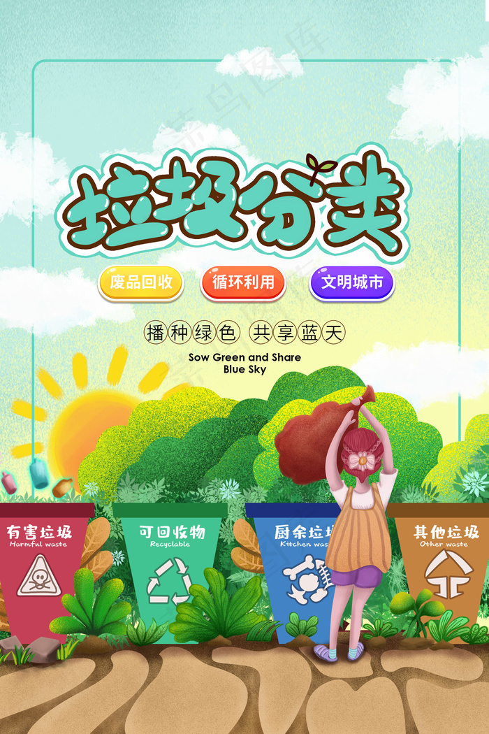 垃圾分类海报(1772x2657)psd模版下载