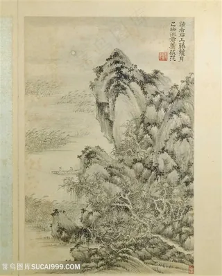 清代画家王时敏杜甫诗意作品藤月荻花国画图片