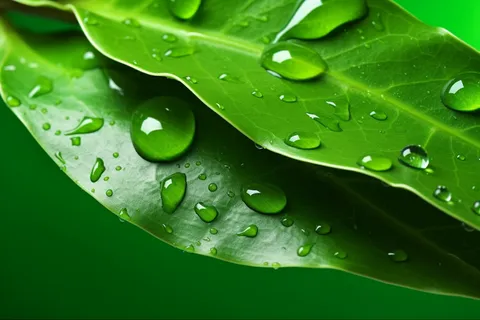 下雨天绿叶植物上的雨水雨滴摄影图