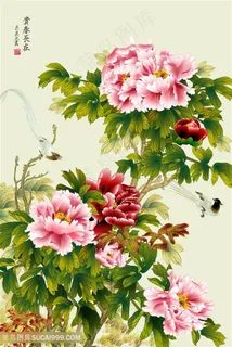 高清牡丹花花鸟中式装饰画