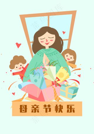 手绘卡通母亲节插画漫画素材