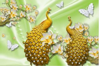 雕塑兰花孔雀蝴蝶背景墙