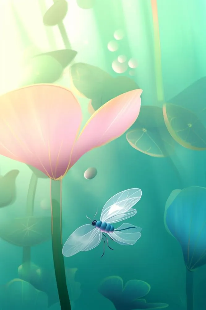 创新可爱粉色荷叶昆虫线条背景(896x1344)