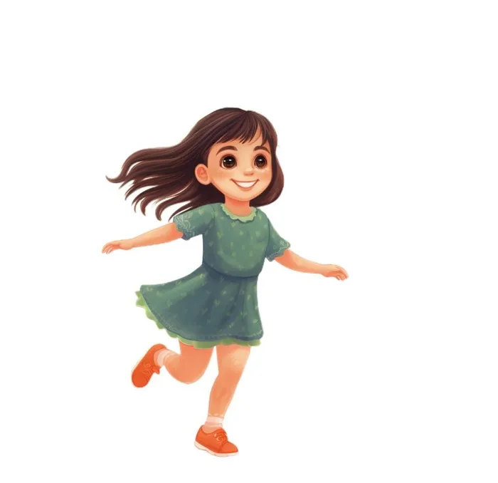 女孩奔跑叶子插画元素(1056x1024)