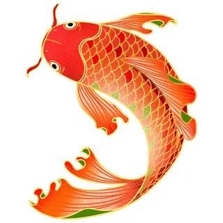 手绘烫金国潮中国风卡通锦鲤鱼金鱼插画装饰元素PSD设计素材