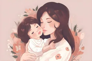 母亲节母亲抱着小孩母爱海手绘插画报背景素材