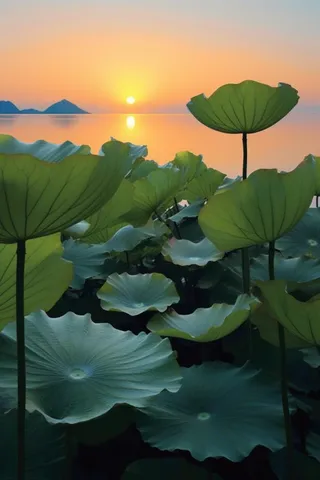 傍晚荷叶河边意境背景