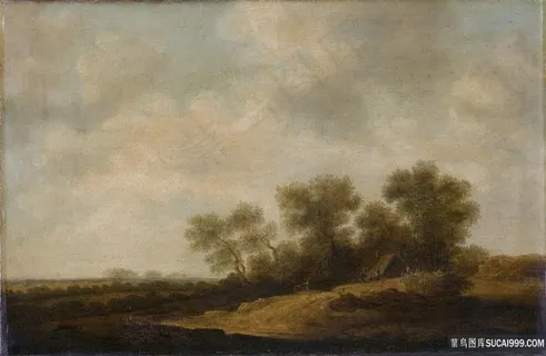 草地山脉大树风景画油画 草地山脉大树风景画油画
