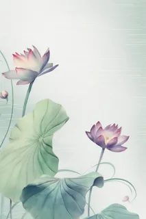 青色国风简约淡雅荷花背景 青色国风简约淡雅荷花背景