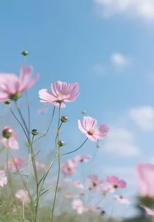 春夏蓝天白云花草绚丽摄影海报素材背景