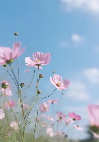 春夏蓝天白云花草绚丽摄影海报素材背景