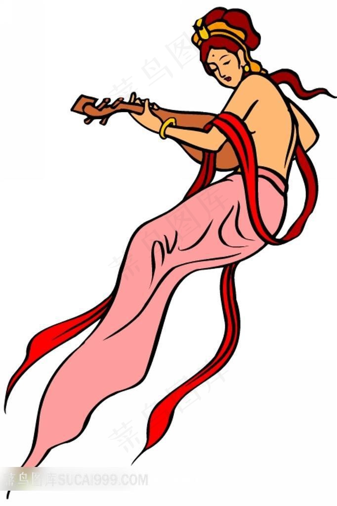 弹琵琶的飞天插画素材