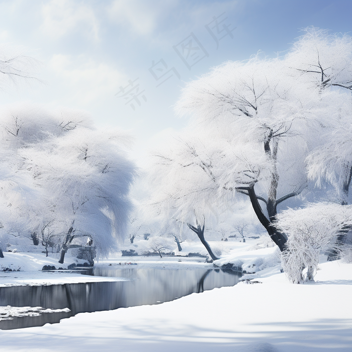 冰天雪地银装素裹河流摄影图