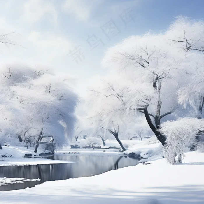 冰天雪地银装素裹河流摄影图