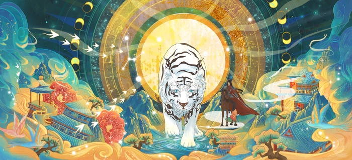 虎年中国风萌虎插画psd模版下载