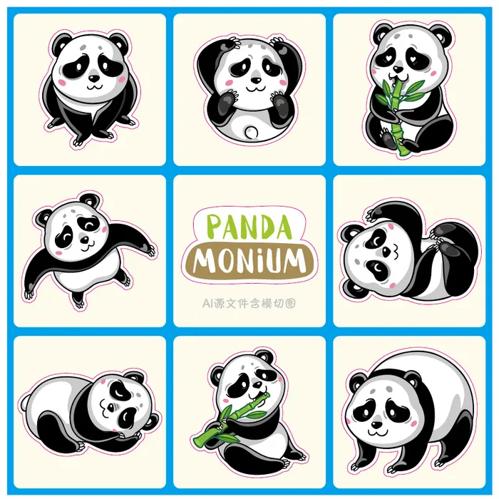 卡通动物不干胶标签贴纸ai矢量模版下载