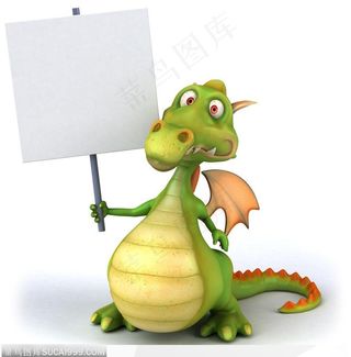 举着白板牌的卡通小飞龙3D图片