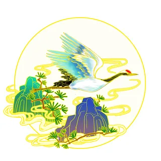 中国风国潮仙鹤山水插画手绘元素场景PSD设计素材