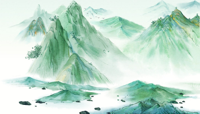 漂亮高山风景绘画PSD素材