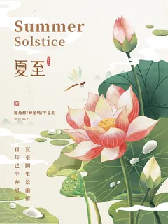 荷花复古风夏至节气海报