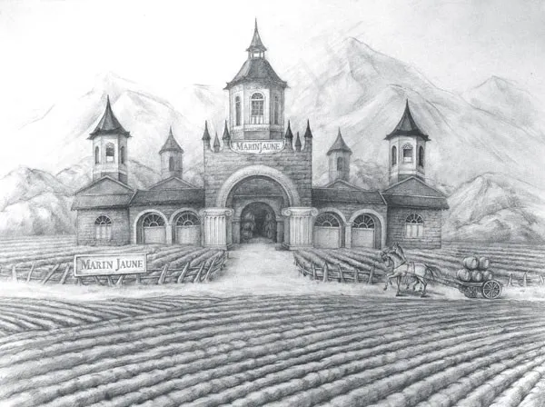 红酒庄园图片手绘插画