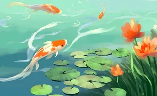 湖面的睡莲金鱼背景