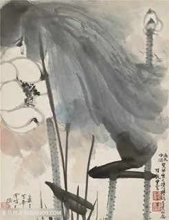 张大千手绘水墨莲花装饰画 张大千手绘水墨莲花装饰画