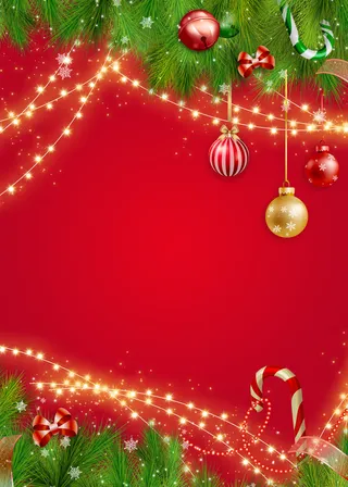 圣诞节松叶闪光红色背景