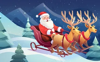 圣诞老人驯鹿拉雪橇卡通插画素材背景