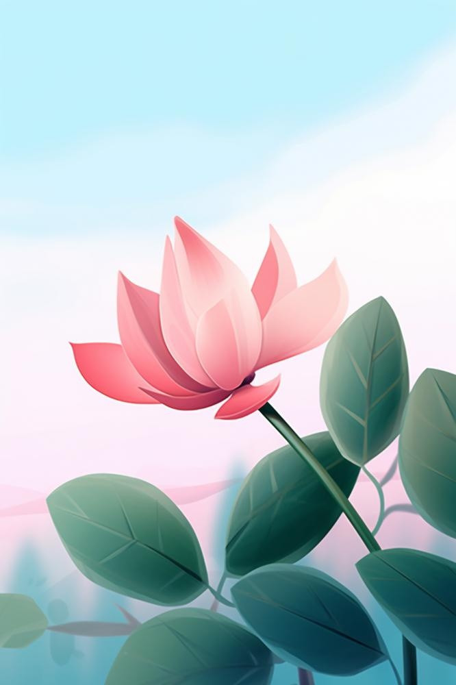 粉蓝色清爽夏日大气花朵扁平背景