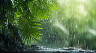 下雨天的绿植摄影图