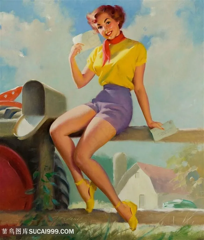 时尚黄衣美女风景画插画手绘插画