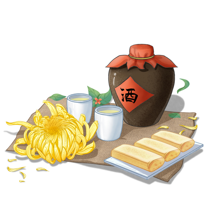 重阳节菊花酒糕点元素素材