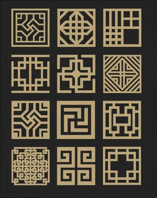 中式古典纹样免抠传统装饰花纹素材