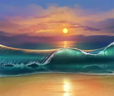 唯美海滩风景绘画景色图