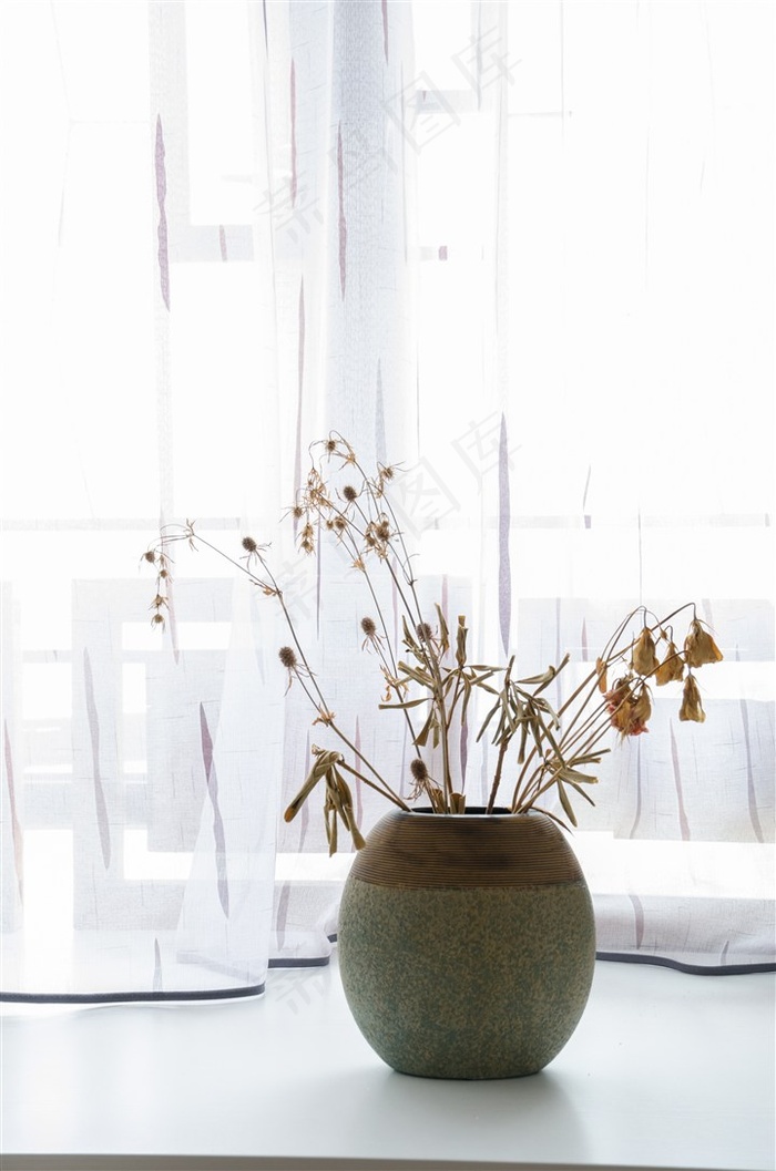 窗边的一盆干花