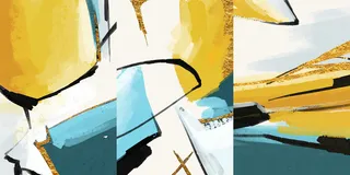 三联抽象黄蓝装饰画
