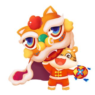 中国风2022虎年元旦新年卡通老虎形象装饰元素插画ps素材