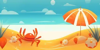 沙滩遮阳伞海洋金橘色背景